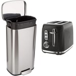 Amazon Basics Rectangular Kitchen Bin With Steel Bar Pedal & Breville Bold Black 2-Slice Toaster with High-Lift and Wide Slots | Black and Silver Chrome [VTR001]