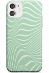 Mint Green Distorted Line Slim Phone Case for Iphone 11 TPU Protective Light Strong Cover with Abstract Stripes Warped Twisted Modern
