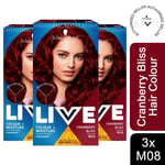 3x Schwarzkopf Live Colour+Moisture Permanent Colour HairDye,M08 CranberryBliss
