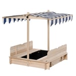 Kids Square Wooden Sandpit Children Cabana Sandbox Outdoor Backyard