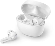 PHILIPS TAT2206WT/00 Earbuds, Adults In Ear Earbuds, Splash and Sweat Resistant, Bluetooth, Up to 18 Hours Play Time, Soft silicone Ear-Tip Covers in 3 Sizes, Built In Mic, White, Comfortable Fit