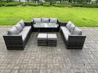 11 Seater Rattan Outdoor Furniture Sofa Garden Dining Set with Patio Dining Table 2 Small Footstools