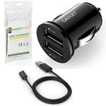Car Charger 2.1A 10W Compact Dual 2 Port USB Flush Fit Adapter and USB Charging Cable Compatible with Apple iPhone 6S 6 Plus 7 8 X XS Max XR SE 5 5C 5S iPad Pro iPad Air Mini 4G iPod Touch Nano Black