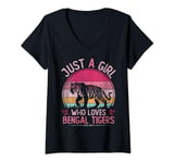 Womens Just A Girl Who Loves Bengal Tigers, Vintage Bengal Tigers V-Neck T-Shirt