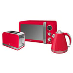 Retro Kitchen Pack by Swan - Digital Microwave 800w 20L, Jug Kettle 1.5L and Toaster - 3 Appliances for A Modern Kitchen Design (Red)