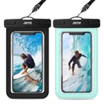 [2 Pack] JOTO Waterproof Phone Pouch Case, IPX8 Underwater Dry Bag for iPhone 13 Pro Max, 11 Xs Max XR X 8 7 6S Plus, Galaxy S10 Plus S10e S9 S8 +/Note 10+ 9 8, Pixel 4 XL 3a 3 2 XL -Black/Green