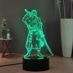 Anime Roronoa Zoro 3D Nattlampa, Manga Figur Luffy Zoro Touch Sänglampa 16 Färger Sovrum LED Nattlampa, Anime Luffy 3D Skrivbordslampa för Föd