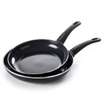 GreenChef Diamond Healthy Ceramic Non-Stick 24 cm and 28 cm Frying Pan Skillet Set, PFAS-Free, Induction, Black