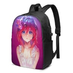 Lawenp Redhead Cute Japanese Anime Girl Laptop Backpack- with USB Charging Port/Stylish Casual Waterproof Backpacks Fits Most 17/15.6 Inch Laptops and Tablets/for Work Travel School