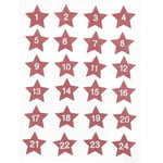 Red Wood Star Advent Calendar Stickers | Christmas Countdown Number Labels 1-24