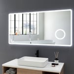 Miroir de salle de bain led 120x60cm avec éclairage Miroir Lumière Cosmétique 3x Loupe Miroirs, Commutateur Tactile - Blanc froide - Meykoers