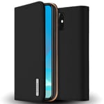 Radoo iPhone 12 Mini (5.4 Inches) Case,Genuine Leather Ultra Slim Style Flip Wallet Case Cover with Kickstand & Card Slots & Magnetic Closure Shockproof Durable Protective Case (Black)