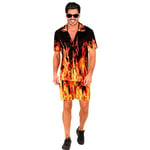 WIDMANN MILANO PARTY FASHION - Costume feu homme, chemise à manches courtes et short, diable, flammes, tenue d'été, Halloween