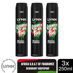 Lynx XXL Africa 48-Hour High Definition Fragrance Body Spray Deodorant, 3x250ml