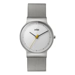 Braun Women's Quartz Watch with White Dial Analogue Display and Silver Stainless Steel Bracelet BN0211WHSLMHL