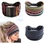 3-pack bredrandiga pannband Svart yogahuvudscarf knutna turban hårband Vintage eleganta pannband för kvinnor och flickor