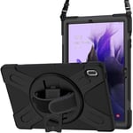 DLH COQUE RENFORCEE AVEC EMPLACEMENT STYLET, BANDOULIERE, POIGNEE ROTATIVE ET PIED SUPPORT POUR SAMSUNG GALAXY TAB S7 FE (SM-T73