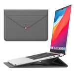 Laptop/MacBook læder Sleeve m/kickstand str. 35x25 cm - Grå