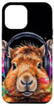 iPhone 12 Pro Max Capybara Headphones Capy Colorful Animal Art Print Graphic Case