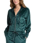 DKNY Women's Sport Platinum Velour Allover Debossed Logo Full Zip Hoodie Cardigan Sweater, Ponderosa Pine, XS