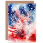 Stars Stripes Fireworks 4th of July Independence Day USA Blank Greeting Card