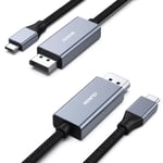 Câble USB C vers DisplayPort (4K@60Hz, 2K@144Hz), Thunderbolt 3/4 vers DisplayPort, Compatible avec MacBook Pro/Air, iPhone 15 Plus Pro Max, iPad Pro, Dell XPS 15, Surface Book 2, Lot de 2