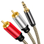 RCA Cable 4m, Hanprmeee [Dual Shielded Gold-Plated] 3.5mm Male to 2RCA Male Stereo Audio Adapter Coaxial Cable Nylon Braided AUX RCA Y Cord for Smartphones, MP3, Tablets, Speakers, HDTV. (4m/12Ft)