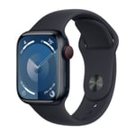 Apple Watch Series 9 GPS + Cellular 41 mm, Midnat aluminium urkasse med, Midnat sportsrem - S/M