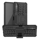 LFDZ Compatible with Sony Xperia 10 II Case,Heavy Duty Tough Armour Rugged Shockproof Cover with Kickstand Case For Sony Xperia 10 II Smartphone (Not fit Sony Xperia 1 II),Black