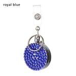 1pc Diamond Badge Holder Key Ring Retractable Keychain Royal Blue