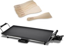 LIVIVO Teppanyaki Grill Large Solid Electric 2kW Griddle with Wooden Spatulas