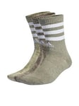 adidas Sportswear Unisex 3 Pack 3 Stripe Crew Socks - Khaki Multi, Khaki, Size S, Men