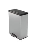 CURVER Metal Effect 100% recycled pedal touch Deco Bin, Metallic Silver, 65 L