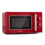 Klarstein Caroline Microwave - Microwave Grill Combo, 2-in-1 Microwave Grill Function, 20-Litre Cooking Space, 700/1000 Watts Power, Ø 25.5cm, QuickSelect, Retro Design, Stainless Steel, Red