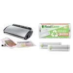 FoodSaver Machine Sous Vide, avec compartiment de rangement pour rouleau et cutter et 3 vitesses d'aspiration + d’Emballage sous Vide, Plastique, Rouleaux recyclables