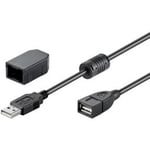 USB 2,0 Hi-Speed förlängningssladd med securing clip, svart, 2 m,