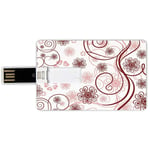 8G USB Flash Drives Credit Card Shape Vintage Floral Memory Stick Bank Card Style Flowers and Bold Lines Vibrant Color Image Valentines Day Bouquet,Pale Pink Ruby White Waterproof Pen Thumb Lovely Ju