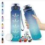 Vikaster Bouteille d'eau, Gourde Sport 1 Litre, sans BPA, Étanche & Réutilisable, Water Bottle Ouvrir en un Clic, Convient Pour la Gym, le Yoga, le Camping, Gourde Randonnée Bleu Vert