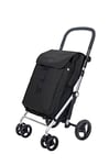 Carlett - Chariot de courses, Chariot de supermarché pliable avec 4 roues, résistant à la pluie et une grande capacité de 32kg, sac principal de 64L, glacière de 10,5L et poche arrière - Couleur Noir