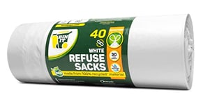 BIN IT 40 White Drawstring 30L Strong & Secure, Refuse Sacks, Bin Bags, Bin Liners, Recycled, Tear Resistant, 30 μm, Perfect for Everyday Use, Household, Office, Kitchen & Caterers