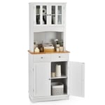 COSTWAY Buffet Cuisine, Buffet Haut 2 Tiroirs et 2 Placards, 2 Portes vitrées, Grand Compartiment avec Passe-câble, Meuble Cuisine Rangement, Étagères Réglables, 68 x 40 x 170 cm