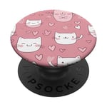 Cute cats Pink Hearts Love Cat Pattern Phone Cover PopSockets PopGrip Interchangeable