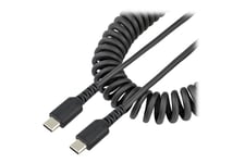 StarTech.com 50 cm USB C-laddningskabel, kraftig USB-C-spiralkabel för snabb laddning och synkronisering, USB 2.0 Type-C-kabel, robust aramidfiber, slitstark hane till hane USB-kabel, svart - USB typ C-kabel - 24 pin USB-C till 24 pin USB-C - 50 cm