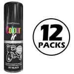 12X Jet Black Gloss Spray Paint Aerosol Auto Car Lacquer Wood Metal 400ml