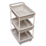 3 - Tier Kitchen Basket BEIGE Storage Trolley Organiser Vegetable Rack on Wheels