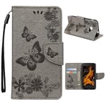 Butterfly läder Samsung Galaxy Xcover 4S fodral - Silver/Grå Silvergrå