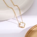 18k guldpläterat rostfritt Lucky Clover Armband, Halsband, Örhängen, Dubbelsidig färg Vit Halsband
