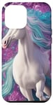 Coque pour iPhone 12 Pro Max Magnifique licorne blanche avec turquoise et violet