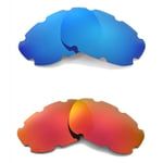 Walleva Two Pairs Vented Polarized Lenses For Oakley Split Jacket - Red + Blue