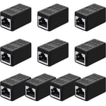 10 Pieces RJ45 Coupler, Ethernet Extension Adapter Network Connector for Cat7/Cat6/Cat5e/Cat5 Ethernet Network Cable Coupler Female to Female (Black)